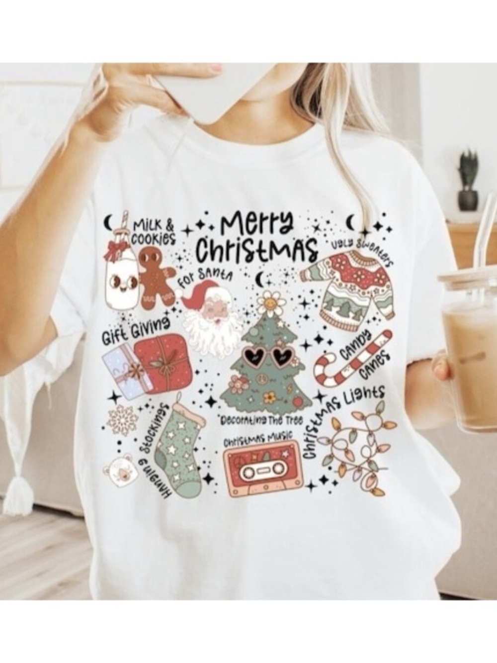 Merry Christmas Graphic Tee, White Holiday Shirt